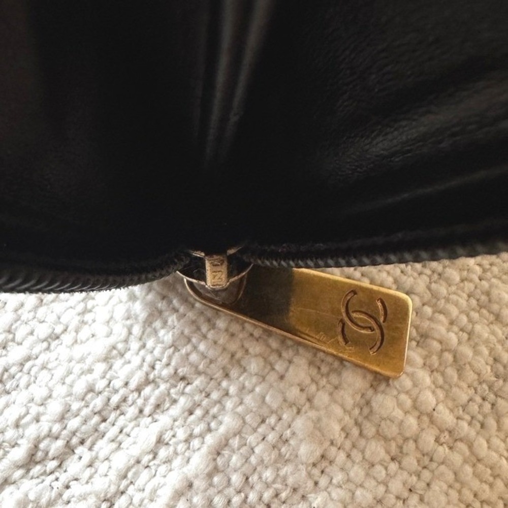 Vintage CHANEL Black Caviar Leather Zip Around Wallet‎ Coin Card Holder Pouch - Picture 6 of 8